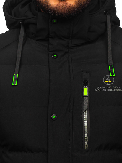 Men's Longline Quilted Winter Jacket Black Bolf 22M57