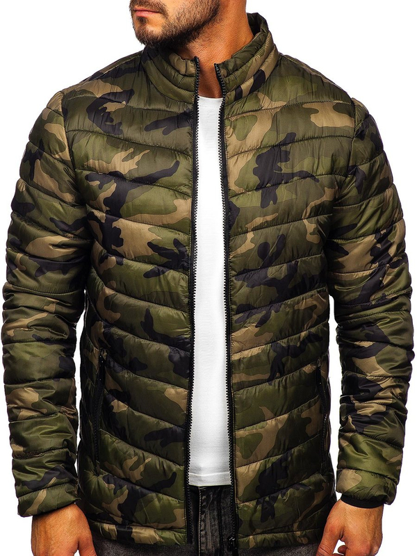 Men's Quilted Winter Camo Jacket Green Bolf SM80