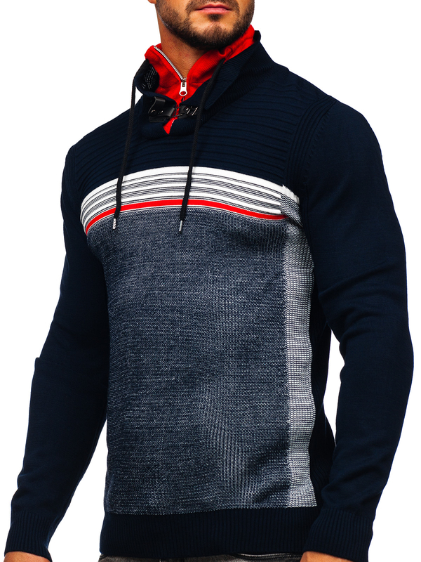 Men's Stand Up Sweater Navy Blue Bolf 1051