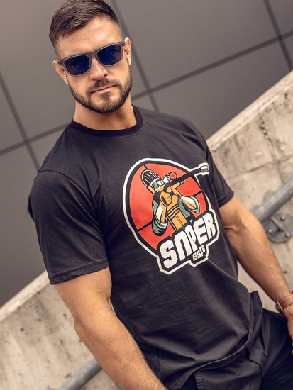 Men's Cotton Printed T-shirt Black Bolf 143022A