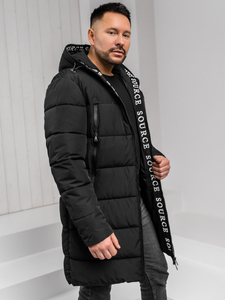 Men’s Longline Quilted Winter Jacket with hood Black Bolf 22M329