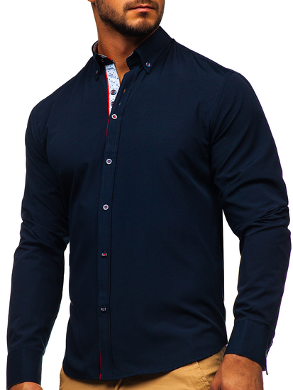 Men's Elegant Long Sleeve Shirt Navy Blue Bolf 8839