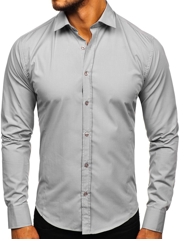 Men’s Elegant Long Sleeve Shirt Grey Bolf 1703