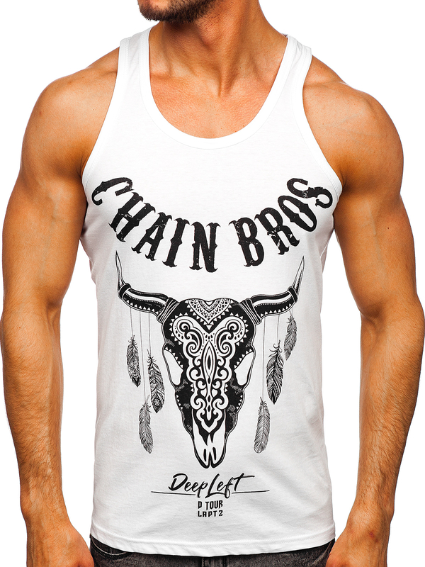 Men's Printed Boxer Tank Top White Bolf 14848