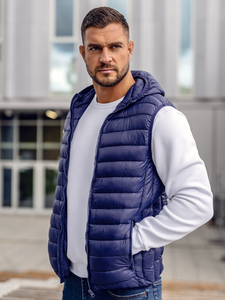Men's Quilted Gilet with hood Navy Blue Bolf LY36A
