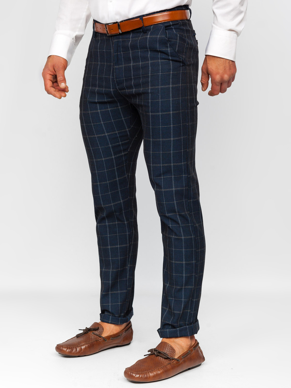 Men's Checkered Textile Chinos Navy Blue Bolf KA9023