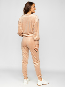 Women's 2-Piece Velour Tracksuit Beige Bolf 642