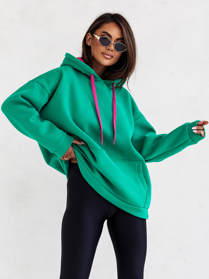 Women's Warm Kangaroo Hoodie Green Bolf 82131