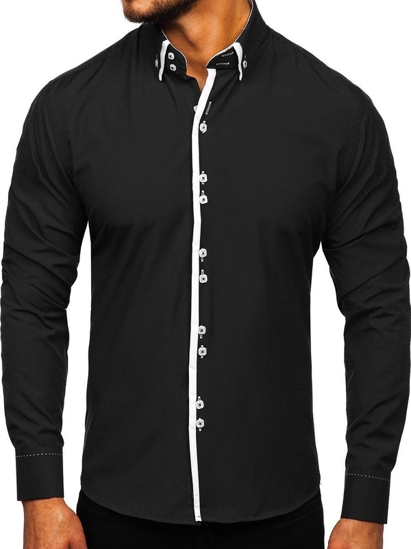 Men's Elegant Long Sleeve Shirt Black Bolf 1721-1
