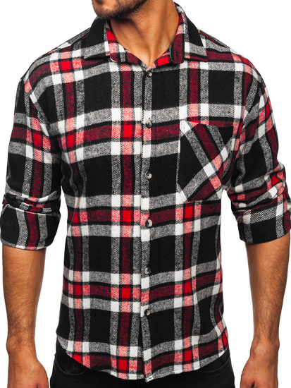 Men’s Checkered Long Sleeve Flannel Shirt Red Bolf 2025-3