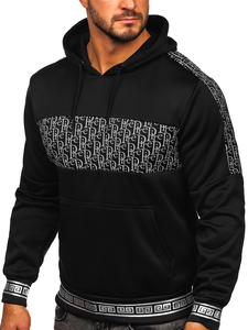 Men's Warm Printed Hoodie Black-Silver Bolf HM526
