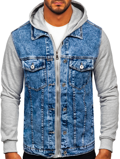 Men's Denim Jacket with hood Blue Bolf HY1017