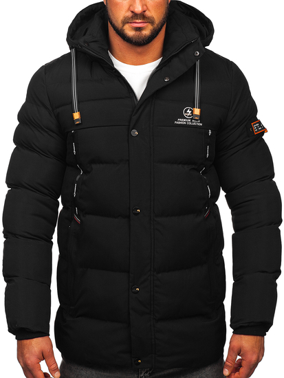 Men's Longline Quilted Winter Jacket Black Bolf 22M53