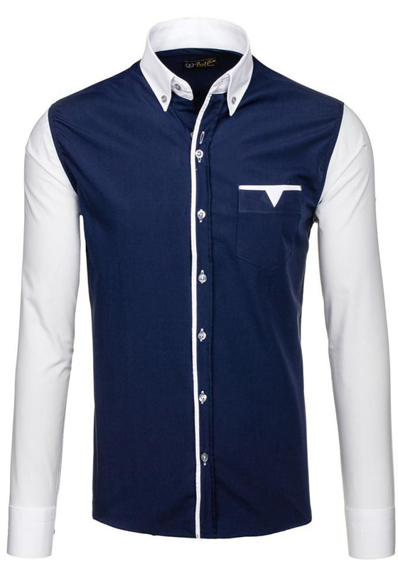 Men's Elegant Long Sleeve Shirt Navy Blue Bolf 5726
