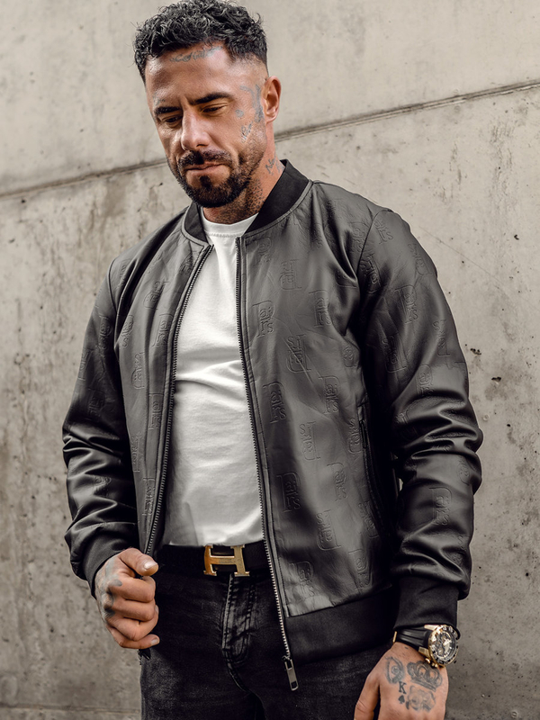 Men's Leather Bomber Jacket Black Bolf 3A66A