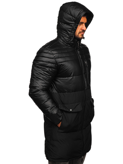 Men's Longline Winter Quilted Jacket Black Bolf 22M62