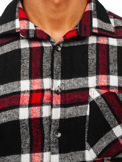 Men’s Checkered Long Sleeve Flannel Shirt Red Bolf 2025-3