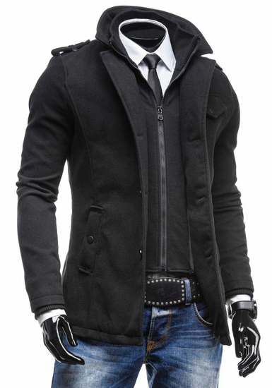 Men's Single-Breasted High Collar Coat Black Bolf 8853C