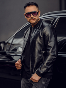 Men's Leather Bomber Jacket Black Bolf 6803A