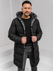 Men’s Longline Quilted Winter Jacket with hood Black Bolf 22M329