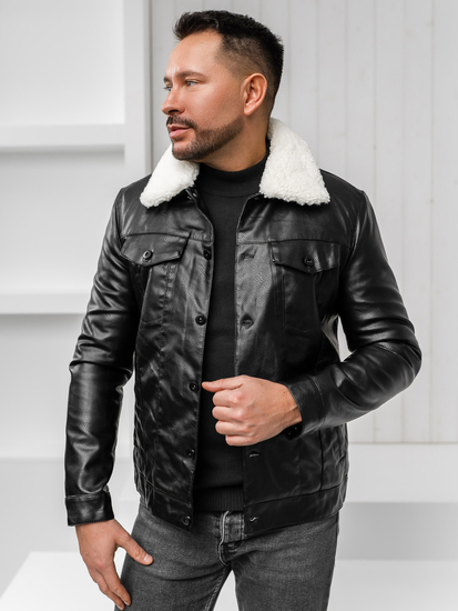 Men’s Leather Winter Aviator Jacket Black Bolf 8830