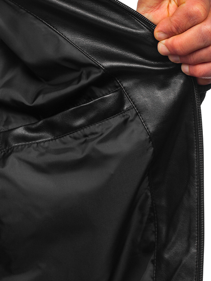 Men's Leather Bomber Jacket Black Bolf 6803A