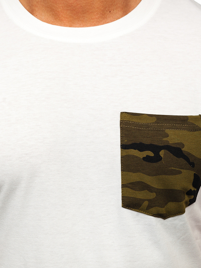 Men's Camo Printed T-shirt with Pocket White-Green Bolf 8T85