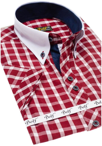 Men's Elegant Checked Short Sleeve Shirt Claret Bolf 5531