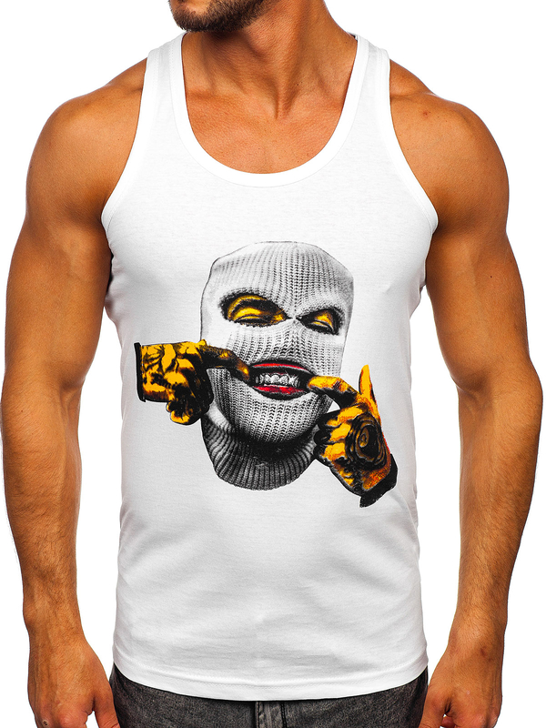 Men's Printed Boxer Tank Top White Bolf 14844