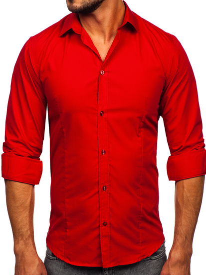 Men’s Elegant Long Sleeve Shirt Dark Red Bolf 1703