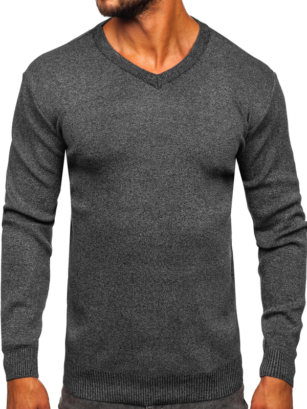 Men's Basic V-neck Sweater Anthracite Bolf S8530