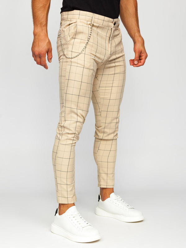Men's Checkered Chino Pants Beige Bolf 0060
