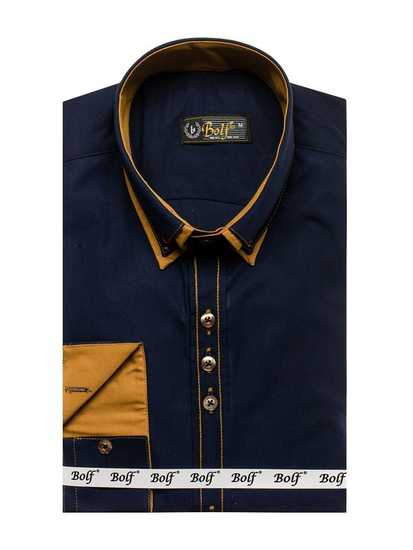Men's Elegant Long Sleeve Shirt Navy Blue Bolf 3703