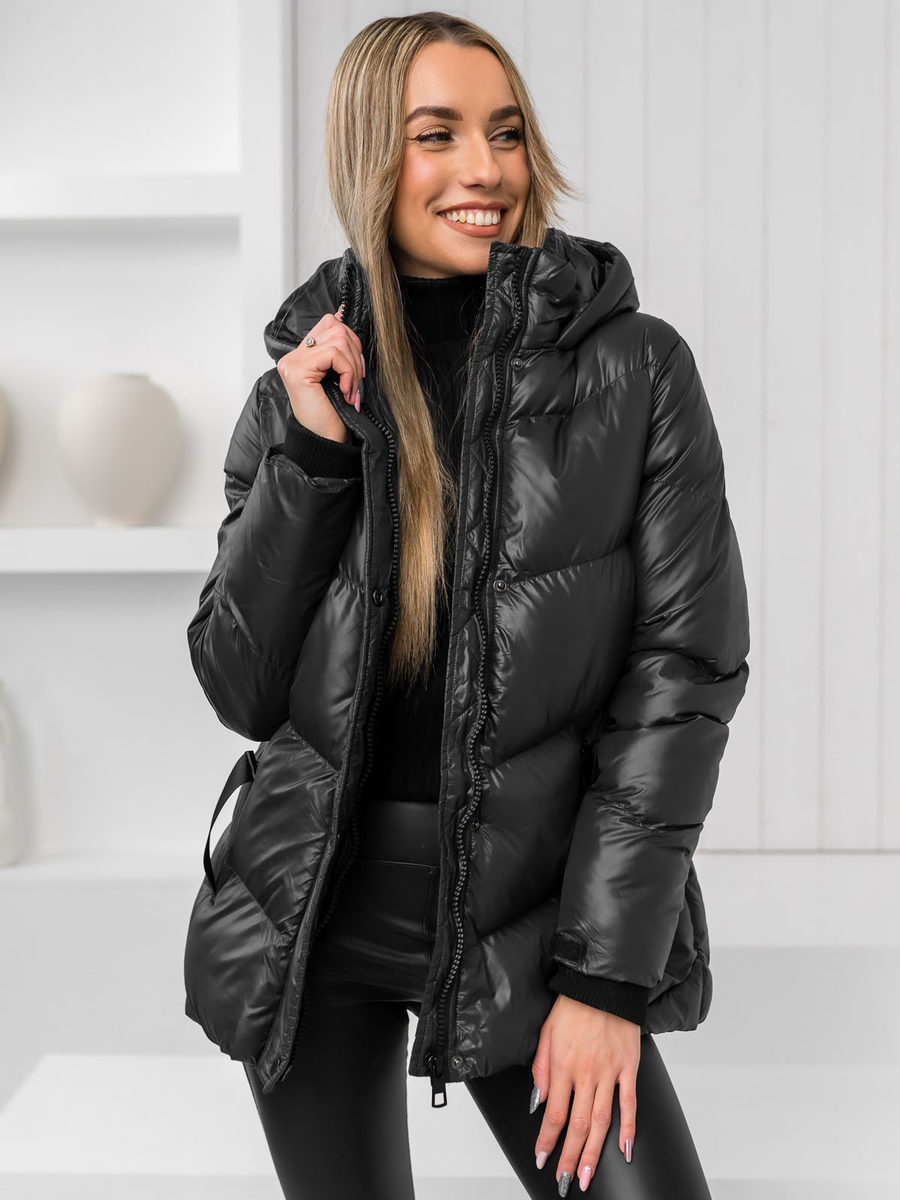 Women's Quilted Winter Hooded Jacket Black Bolf 23065 - Main Image