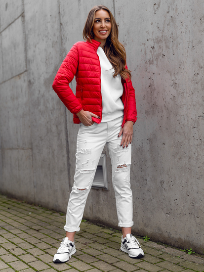 Women's Quilted Lightweight Jacket with Stand Up Collar Dark Red Bolf 1141