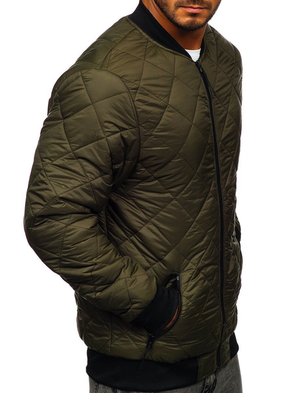 Men's Quilted Lightweight Bomber Jacket Khaki Bolf MY-01