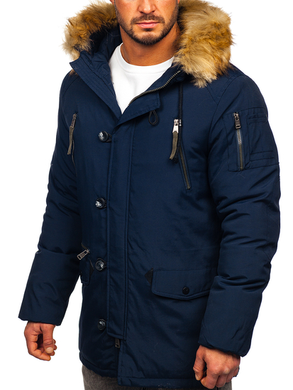 Men's Winter Parka Jacket Navy Blue Bolf 1795