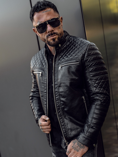 Men's Leather Biker Jacket Black Bolf 11Z8002