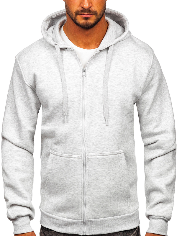 Men's Thick Zip Hoodie Light Grey Bolf 2008