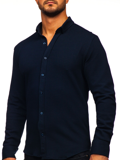 Men’s Long Sleeve Muslin Shirt Navy Blue Bolf 506