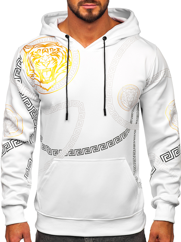 Men's Printed Kangaroo Hoodie White Bolf 8B999