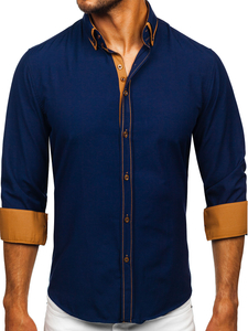 Men's Elegant Long Sleeve Shirt Navy Blue Bolf 3703