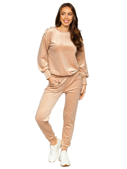 Women's 2-Piece Velour Tracksuit Beige Bolf 642