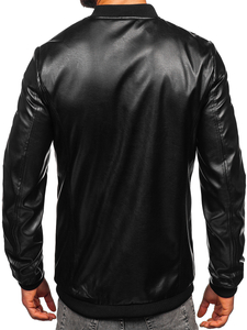 Men's Leather Bomber Jacket Black Bolf 6803A