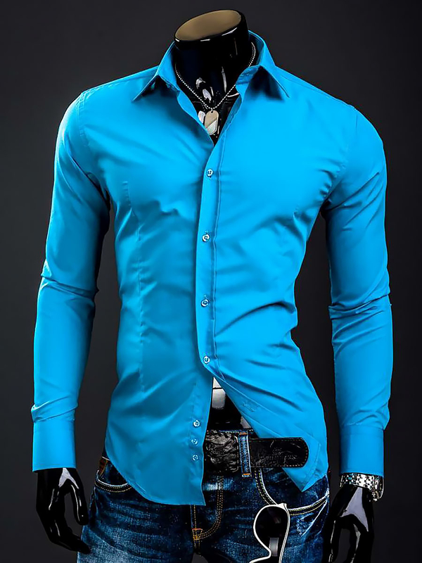 Men’s Elegant Long Sleeve Shirt Turquoise Bolf 1703A
