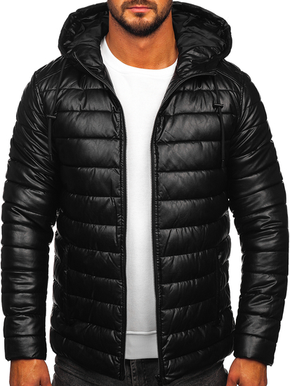 Men’s Quilted Leather Winter Jacket Black Bolf 11Z8088