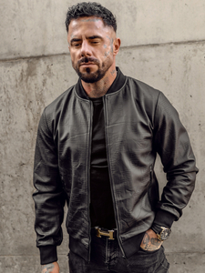 Men's Leather Bomber Jacket Black Bolf 3A65A