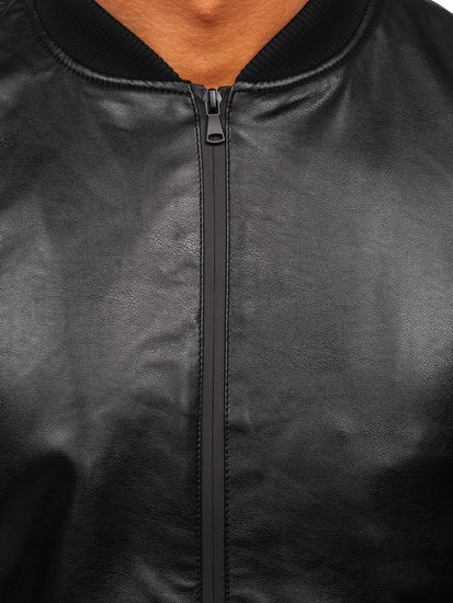 Men's Leather Bomber Jacket Black Bolf 6803A