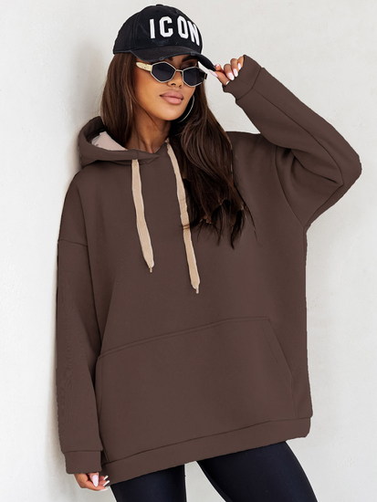Women's Warm Kangaroo Hoodie Chocolate Bolf 82131