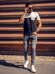 Men's Basic T-shirt with pocket White-Black Bolf 8T91A